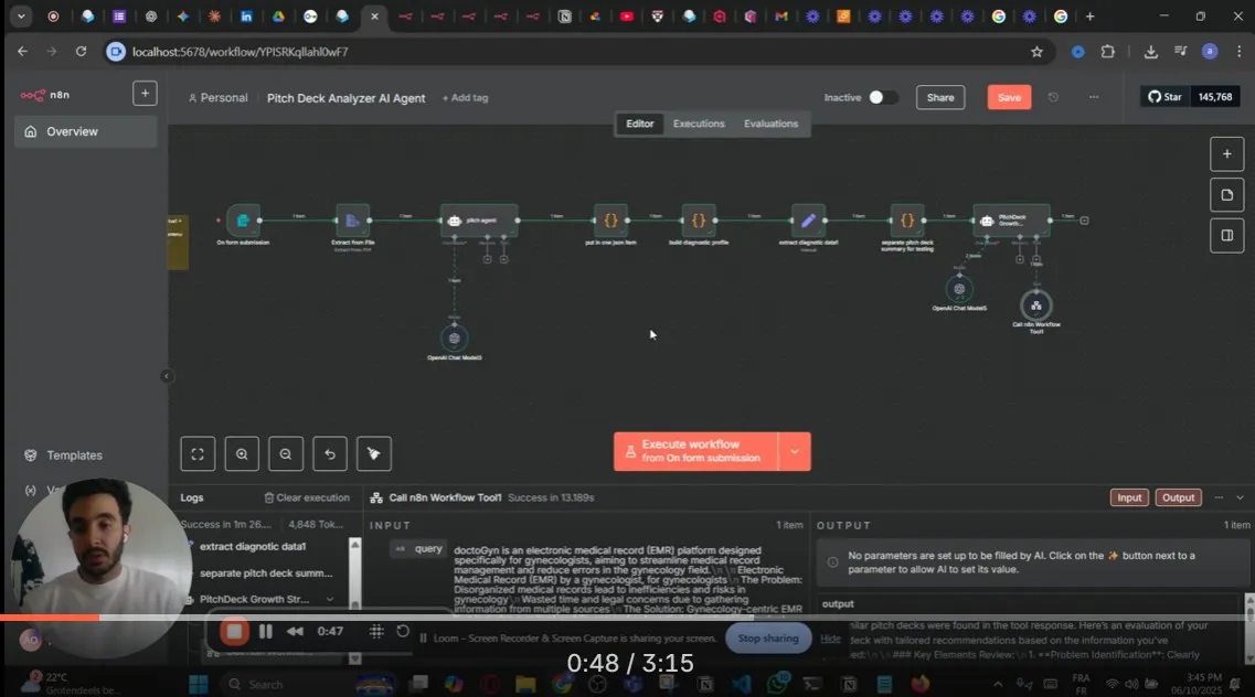 n8n agent workflow for the Pitch Deck Analyzer